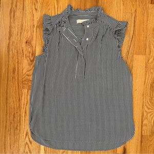 LOFT Navy & White Striped Ruffle Sleeve Blouse – XS